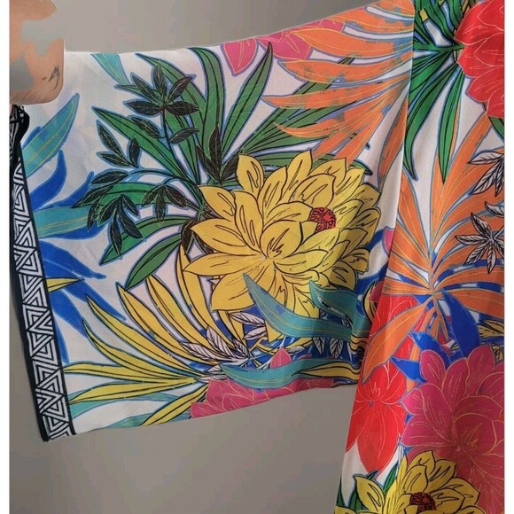 Free Market Tropical Floral Print Kimono Duster Cardigan Size L Vibrant Beach - Picture 4 of 9